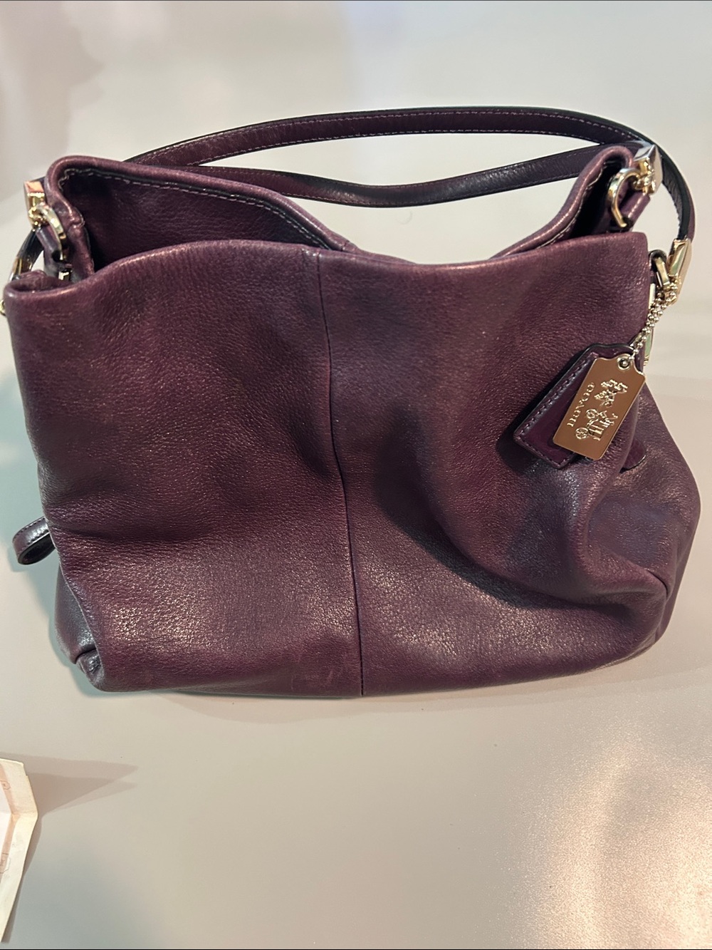 Coach Phoebe Leather Shoulder Bag in Plum with Gold Hardware